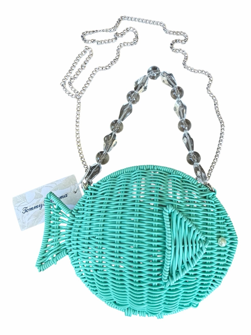 TOMMY BAHAMA FISH Clutch Bag Natural Woven Gold Chain Strap NWT - Picture 2 of 5